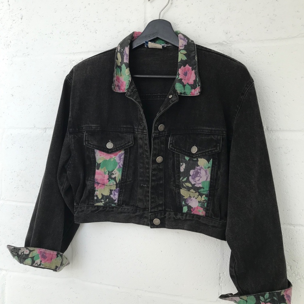 Vintage Jean Jacket Floral Black